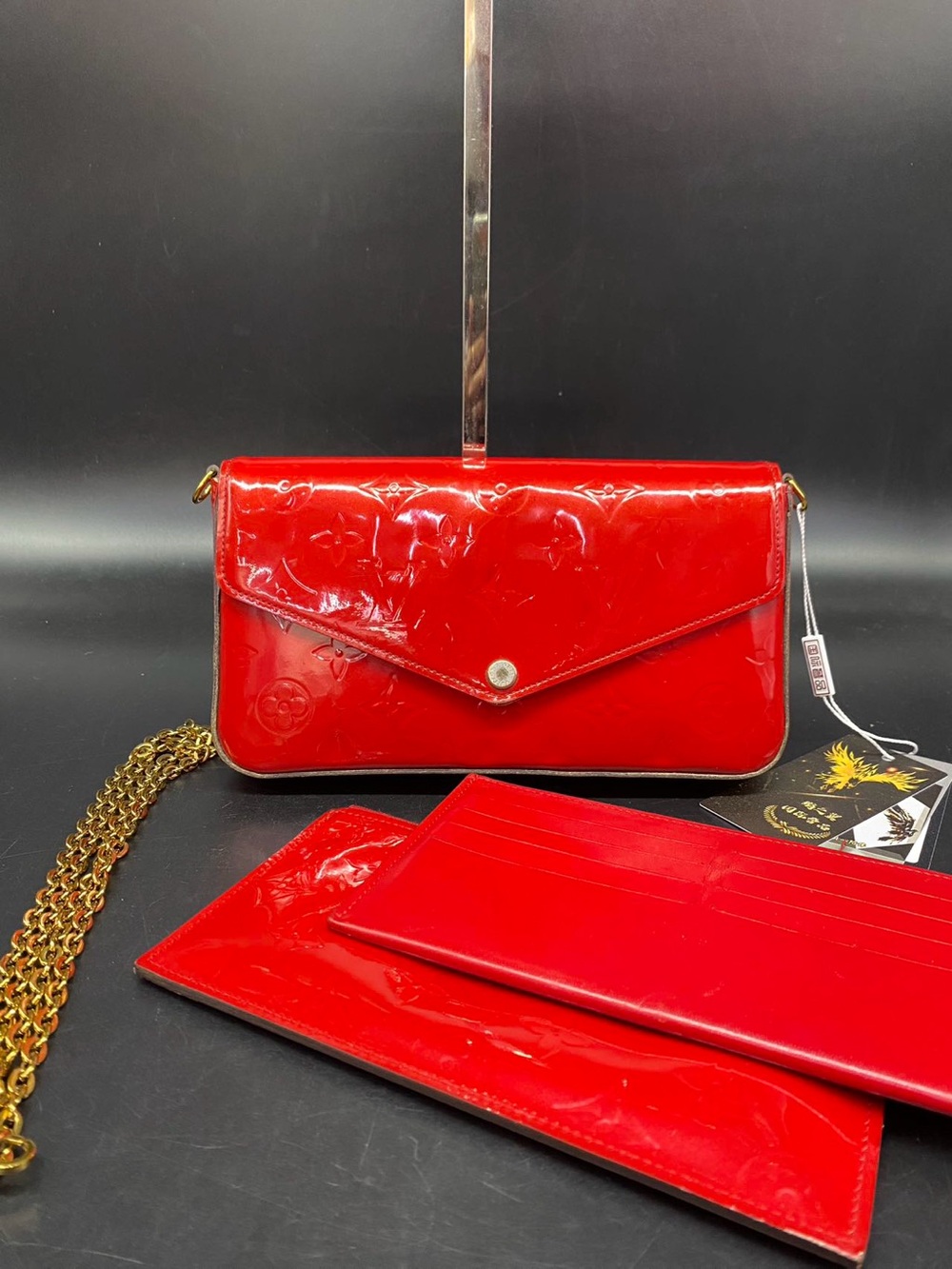 Louis Vuitton Pochette Felicie Red Monogram Vernis Chain Bag with Inserts